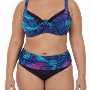 Swimsuits For All Bra Size 38DD Tie-Front Underwire Bikini Top high-waist bottom
